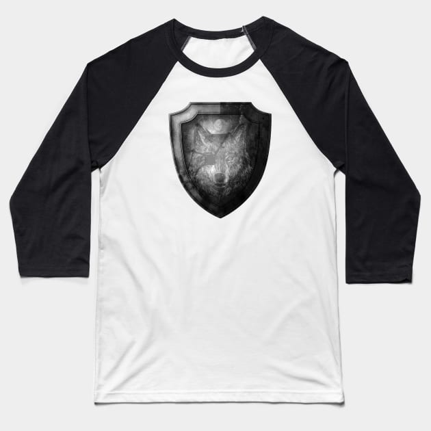 Wolf Shield, Eye Patch Baseball T-Shirt by KimbrellDesigns